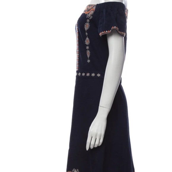 Tory Burch Navy Strapless Dress with Orange and Cream Embroidery - Picture 10 of 11